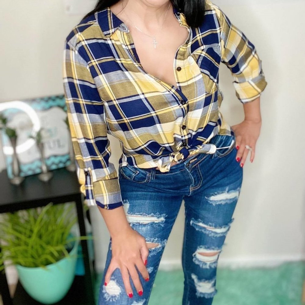 Plaid button Down Top